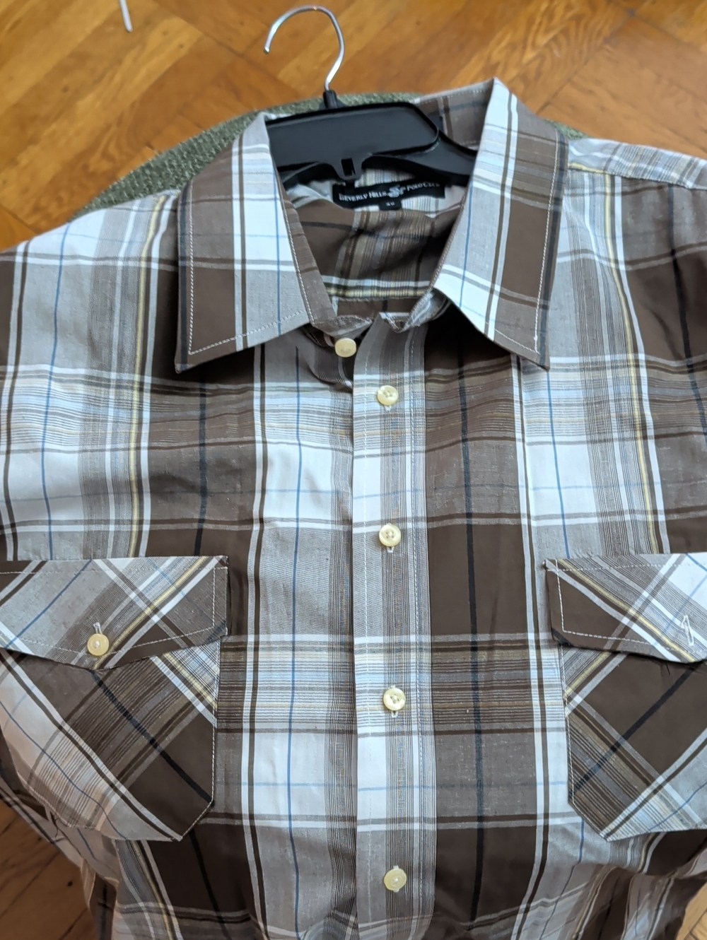 Beverly Hills Polo Club Brown & White Plaid Short-Sleeve Button-Down Shirt